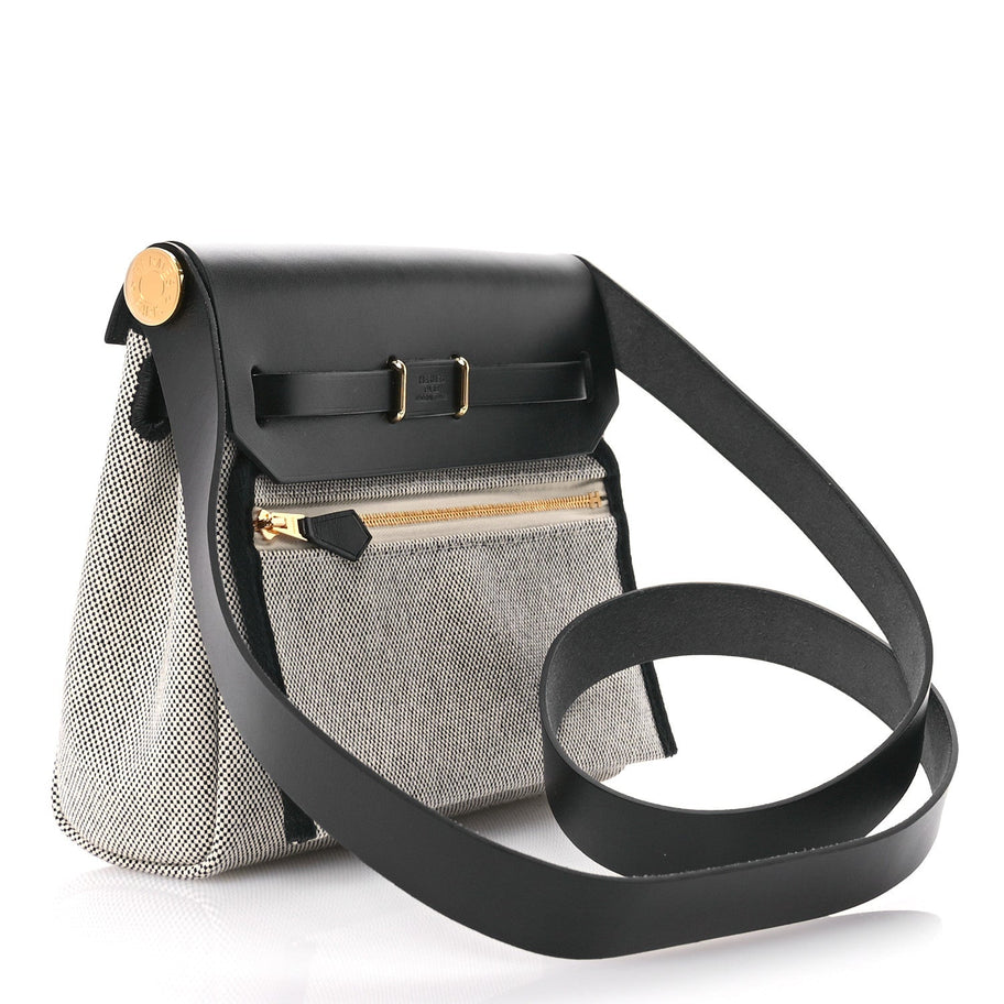 Hermes Military Toile Vache Hunter Herbag Zip Retourne 20 Ecru Black Image 3