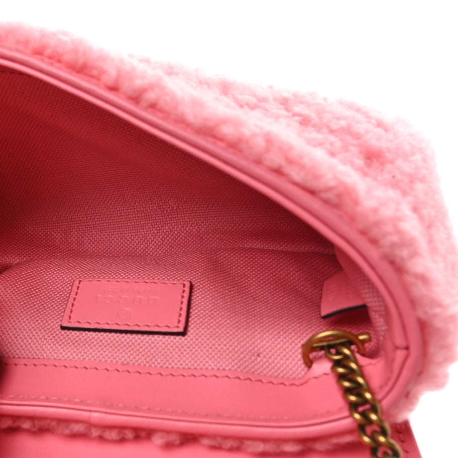 Gucci Shearling Matelasse Super Mini GG Marmont Shoulder Bag Lotus Pink Image 5