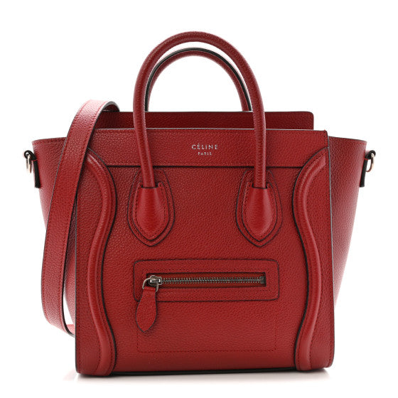  Celine Drummed Calfskin Nano Luggage Merlot
