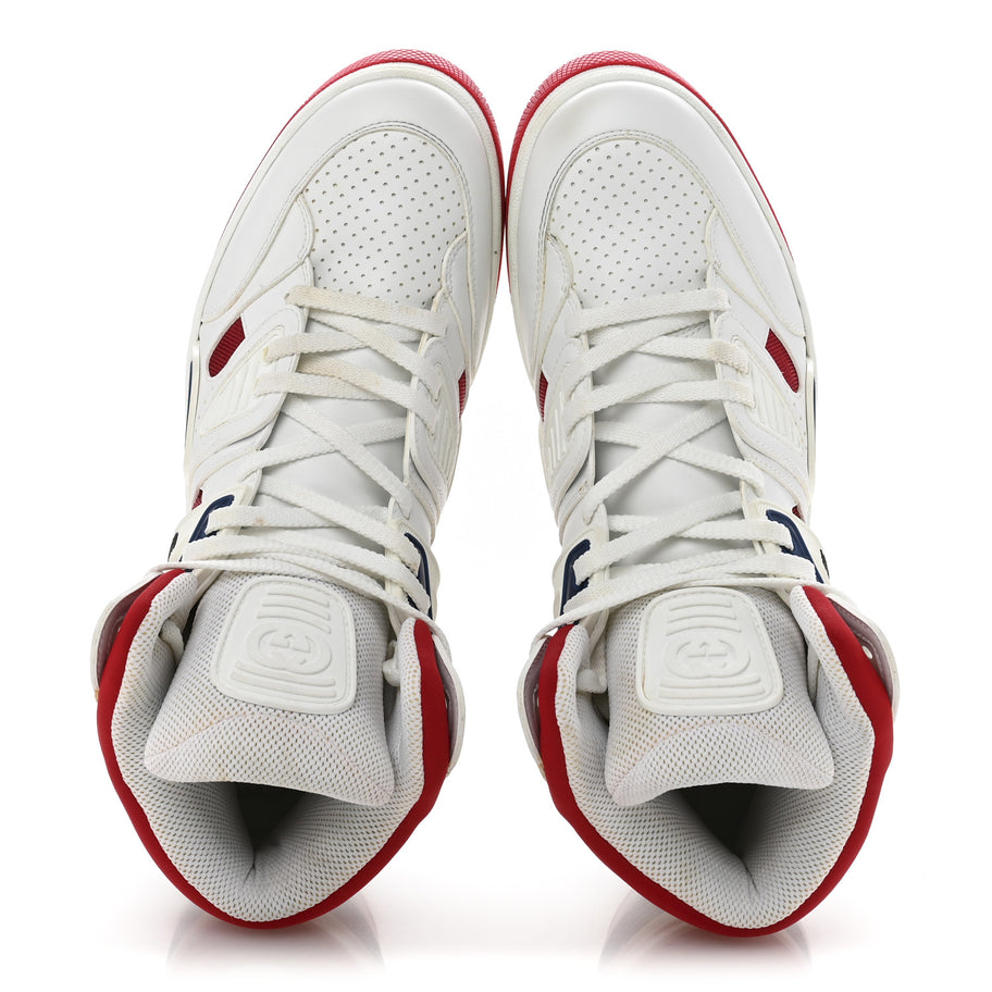 Gucci Demetra GG Supreme Monogram Mens Basket High Top Sneakers 11 Great White Red Blue Image 2