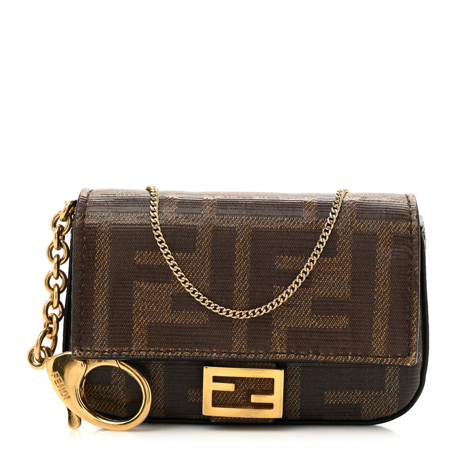 Fendi Glazed Fabric FF 1974 Nano Baguette Belt Charm Mogano Panna Image 1