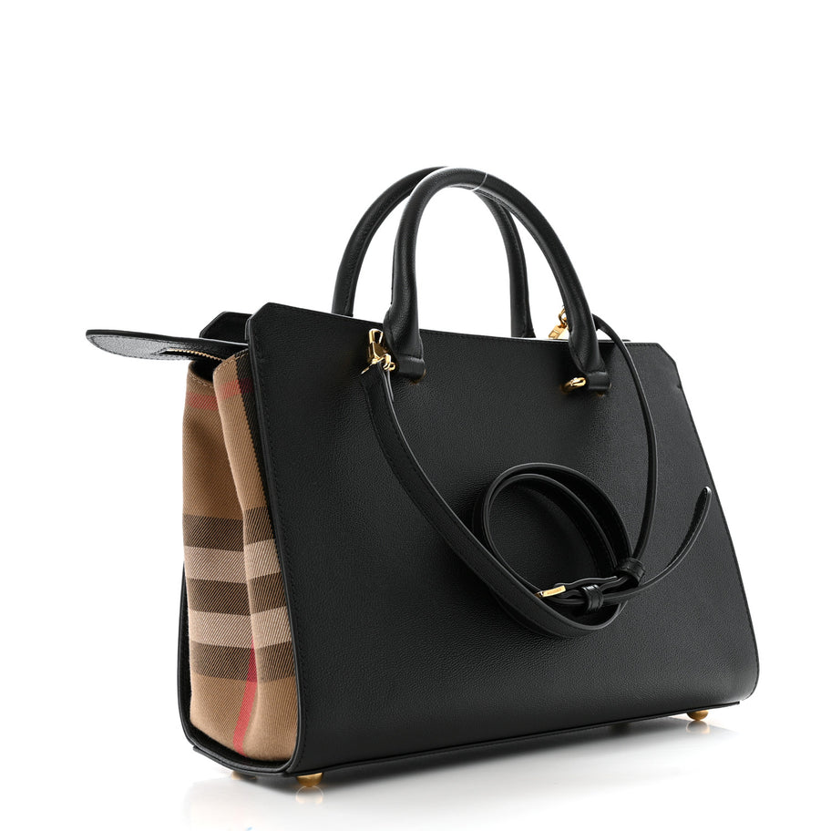 Burberry Calfskin Mega Check Small Banwell Tote Black Image 3