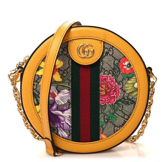 Gucci GG Supreme Monogram Flora Web Mini Ophidia Round Shoulder Bag Beige Multicolor Crop Image 1