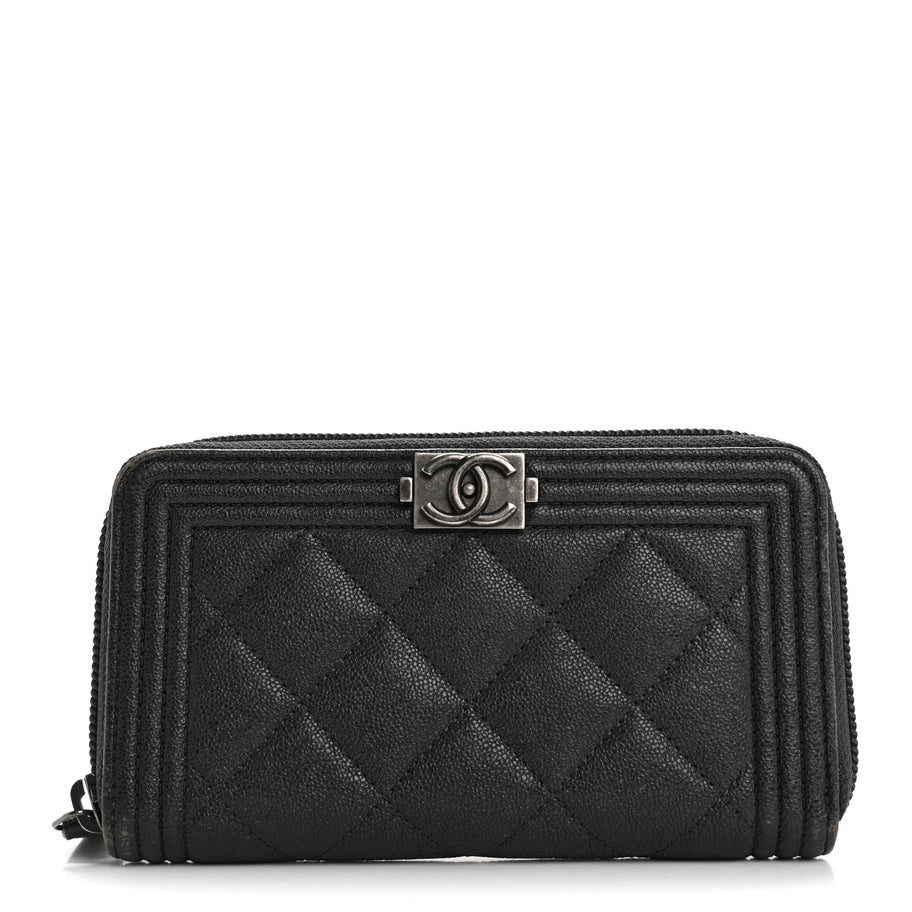 Chanel Iridescent Caviar Quilted Small Boy Zip Around Wallet Grey Image 1