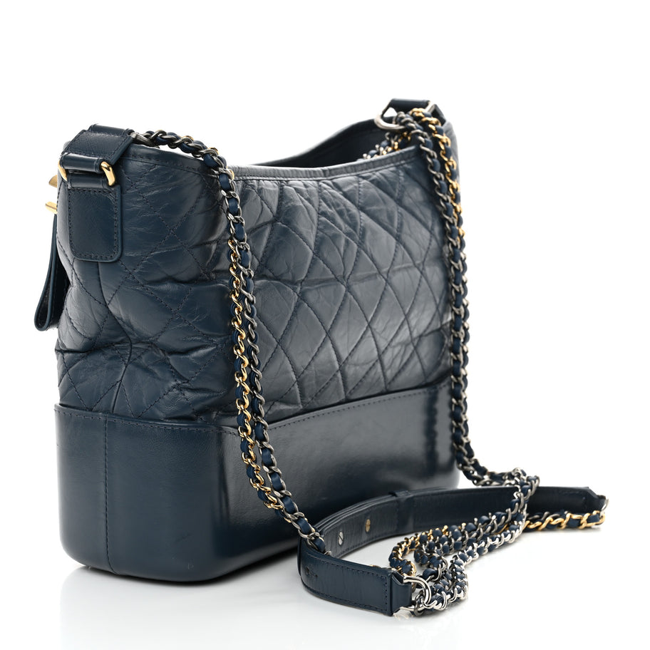 Chanel Aged Calfskin Quilted Medium Gabrielle Hobo Blue Image 3