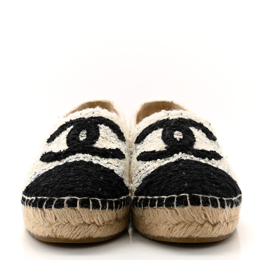 Chanel Tweed CC Espadrilles 36 Ecru White Blue Black Image 2