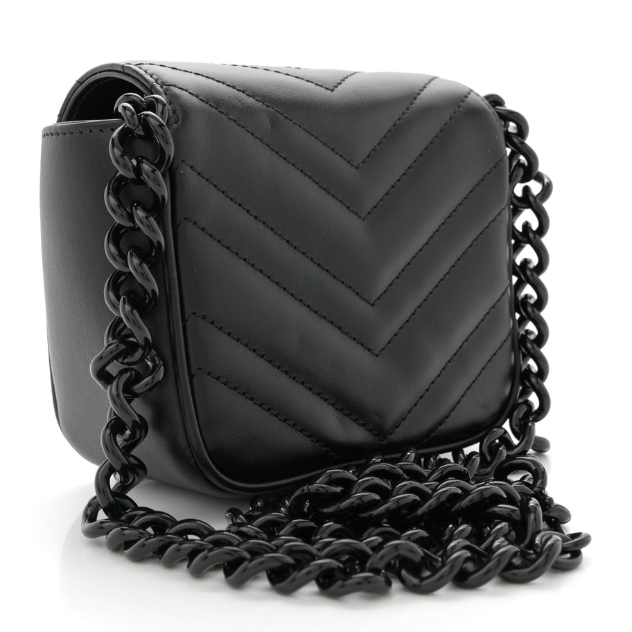 Gucci Calfskin Matelasse Monochrome GG Marmont Chain Mini Belt Bag Black Image 3