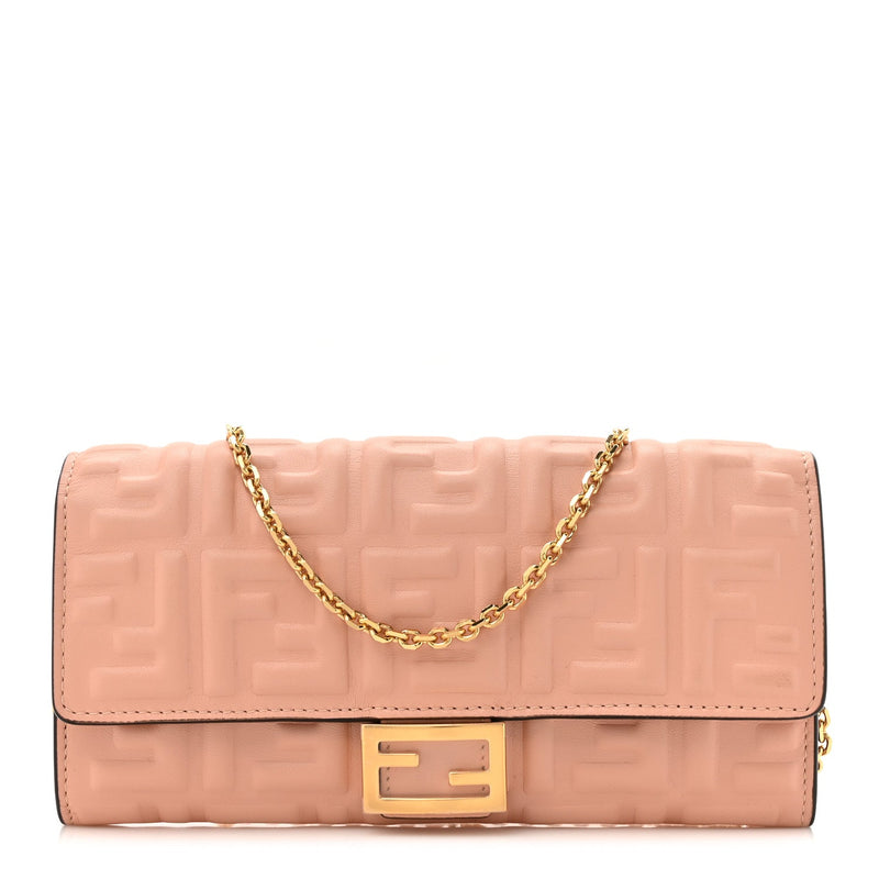  Fendi Nappa Matisse FF Embossed Continental Wallet On Chain Baby Pink