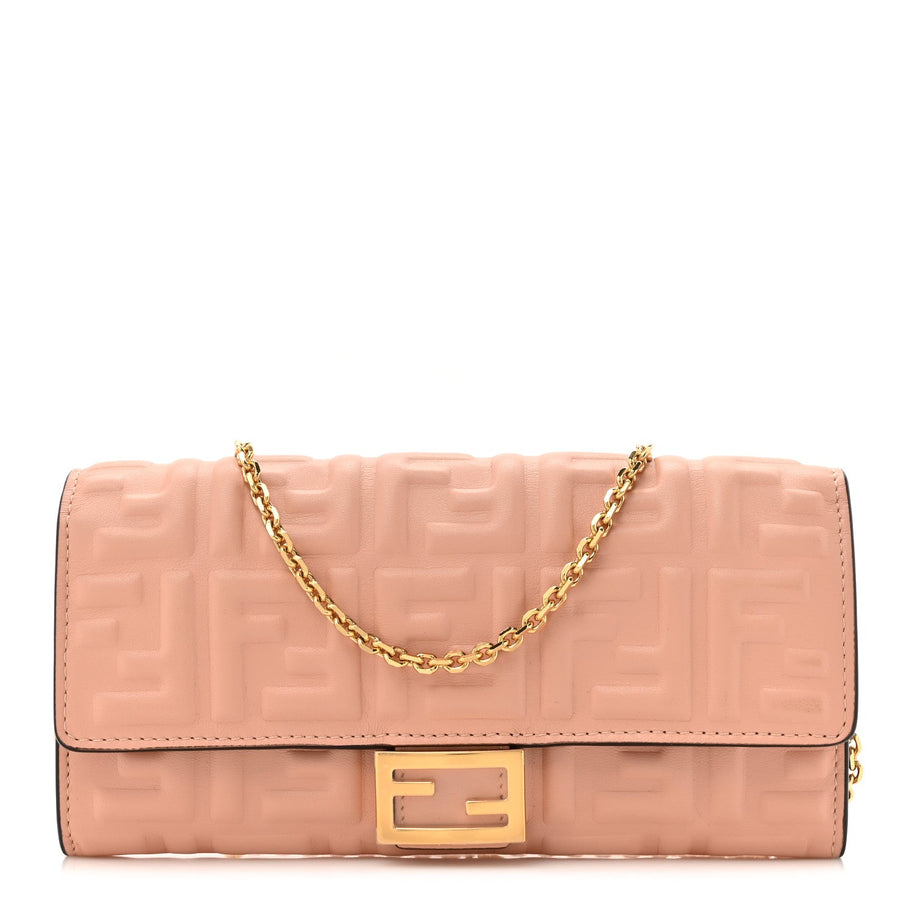Fendi Nappa Matisse FF Embossed Continental Wallet On Chain Baby Pink Image 1