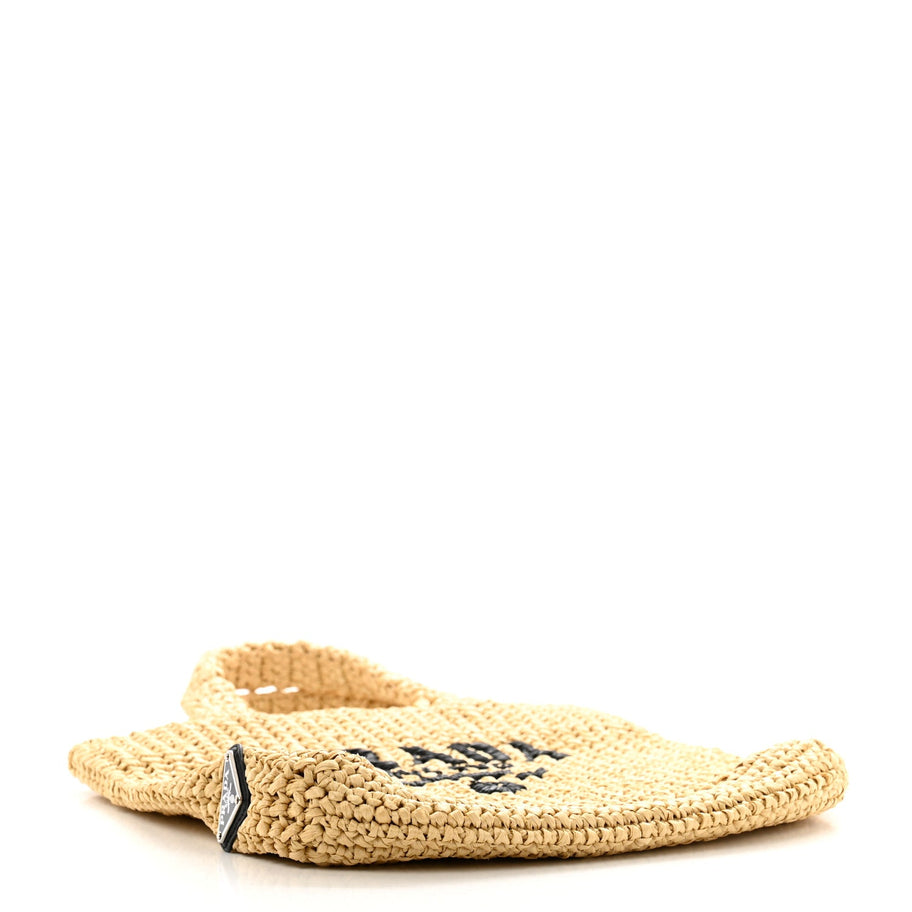 Prada Yarn Raffia Effect Crochet Embroidered Small Logo Tote Naturale Image 4