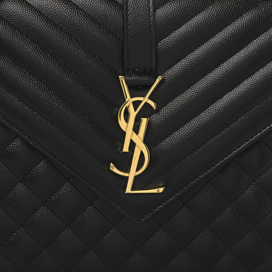 Saint Laurent Grain De Poudre Textured Mixed Matelasse Large Triquilt Monogram Satchel Black Image 7