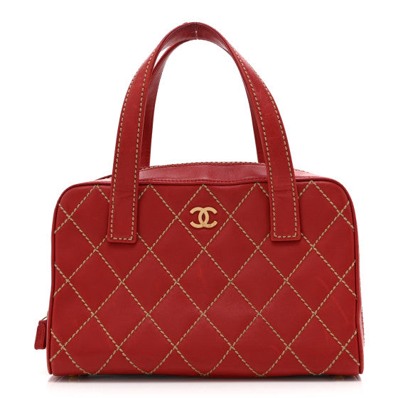  Chanel Calfskin Wild Stitch Top Handle Bag  Red