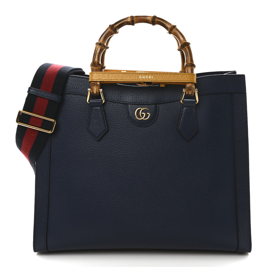 Gucci Textured Dollar Calfskin Web Medium Diana Tote Bag Royal Crop Image 1