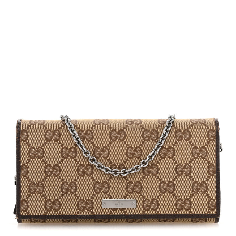 Gucci Monogram Metal Bar Chain Wallet Dark Brown