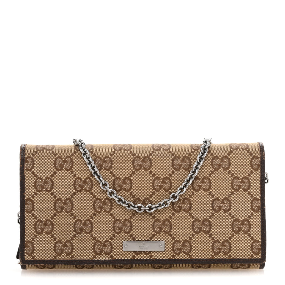Gucci Monogram Metal Bar Chain Wallet Dark Brown Image 1