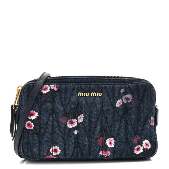  Miu Miu Denim Matelasse Camera Bag Blue