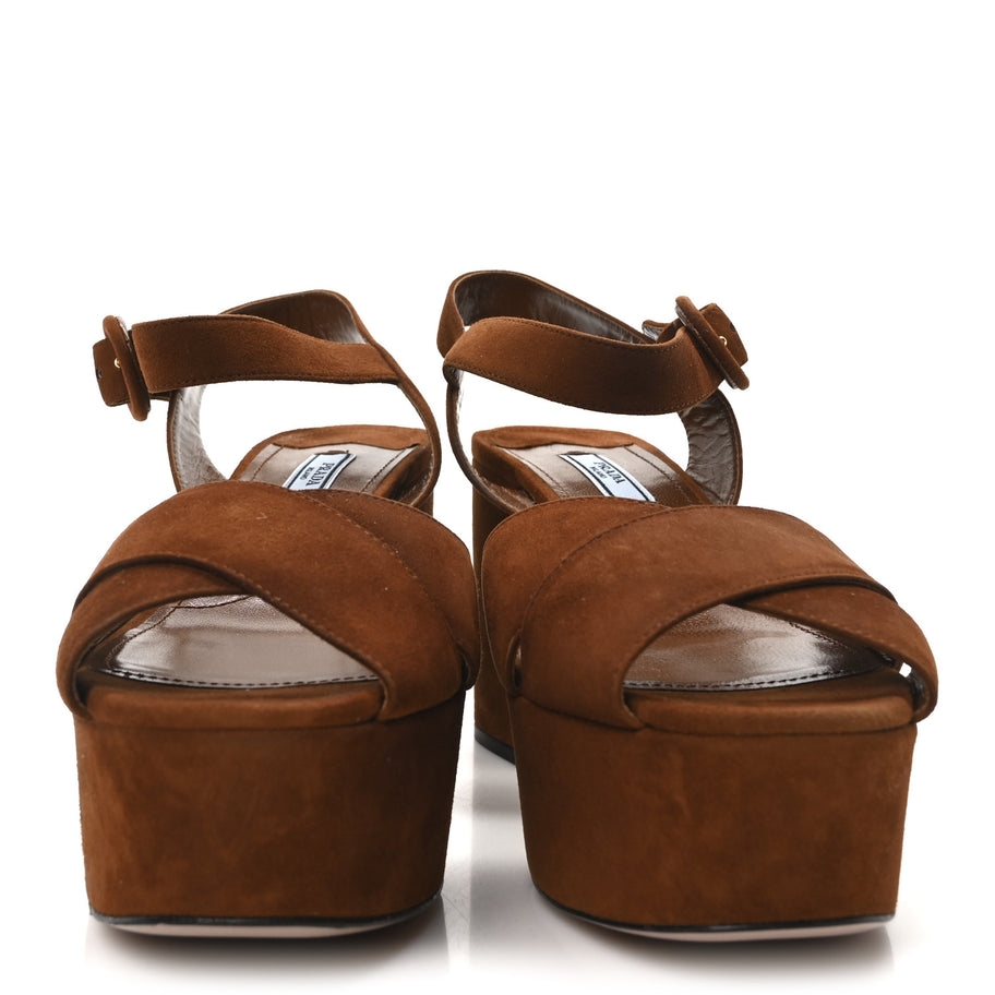 Prada Camoscio Crisscross Platform Sandals 39.5 Palissandro Image 3