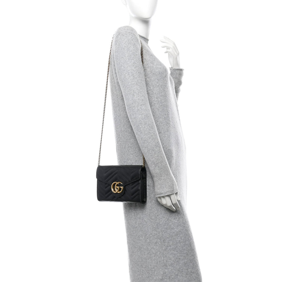 Gucci Calfskin Matelasse GG Marmont Chain Wallet Black Image 2