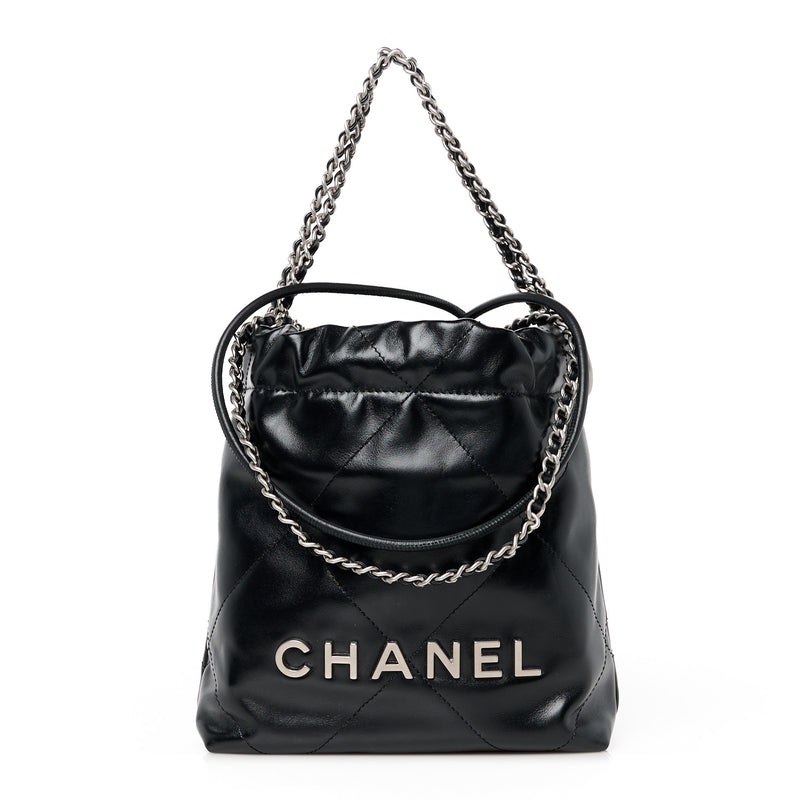  Chanel Shiny Calfskin Quilted Mini 22 Black