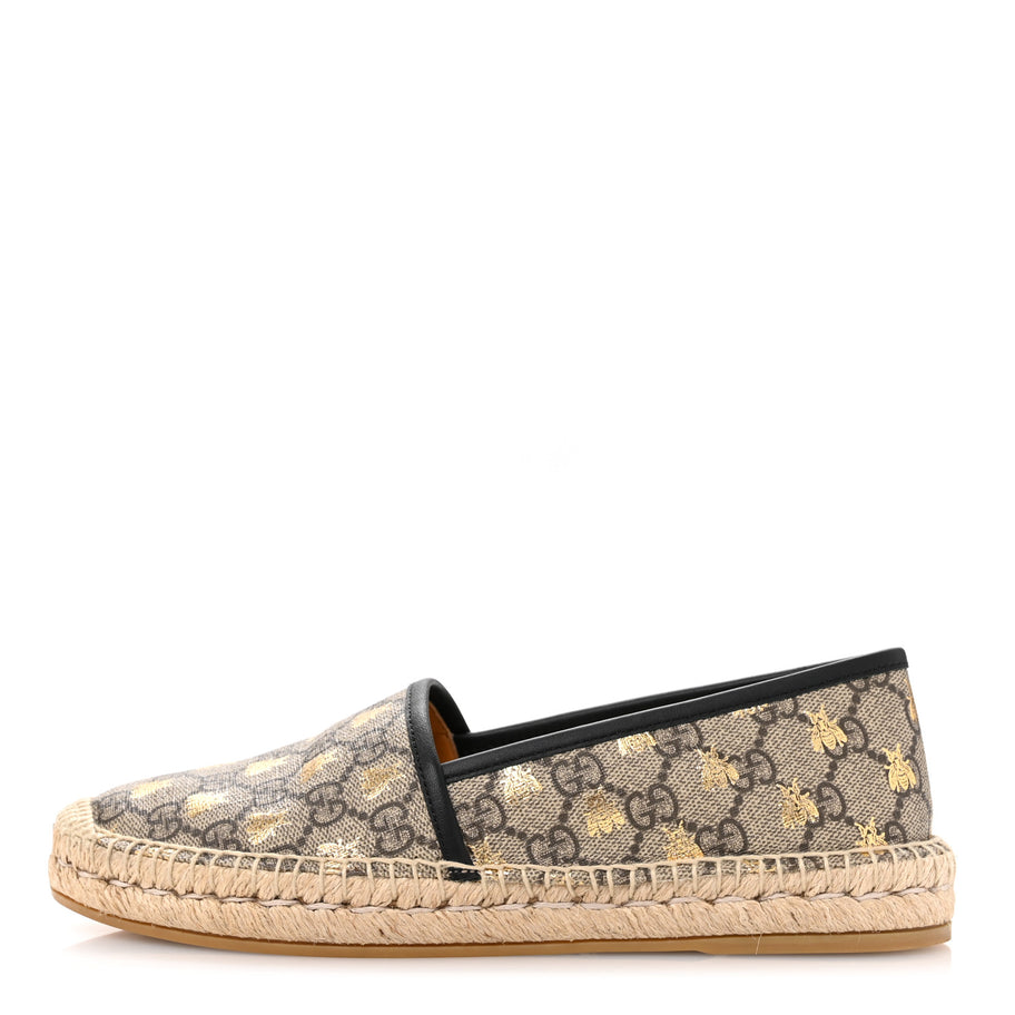 Gucci GG Supreme Monogram Bees Espadrille Flats 38.5 Beige Ebony Oro Black Image 1