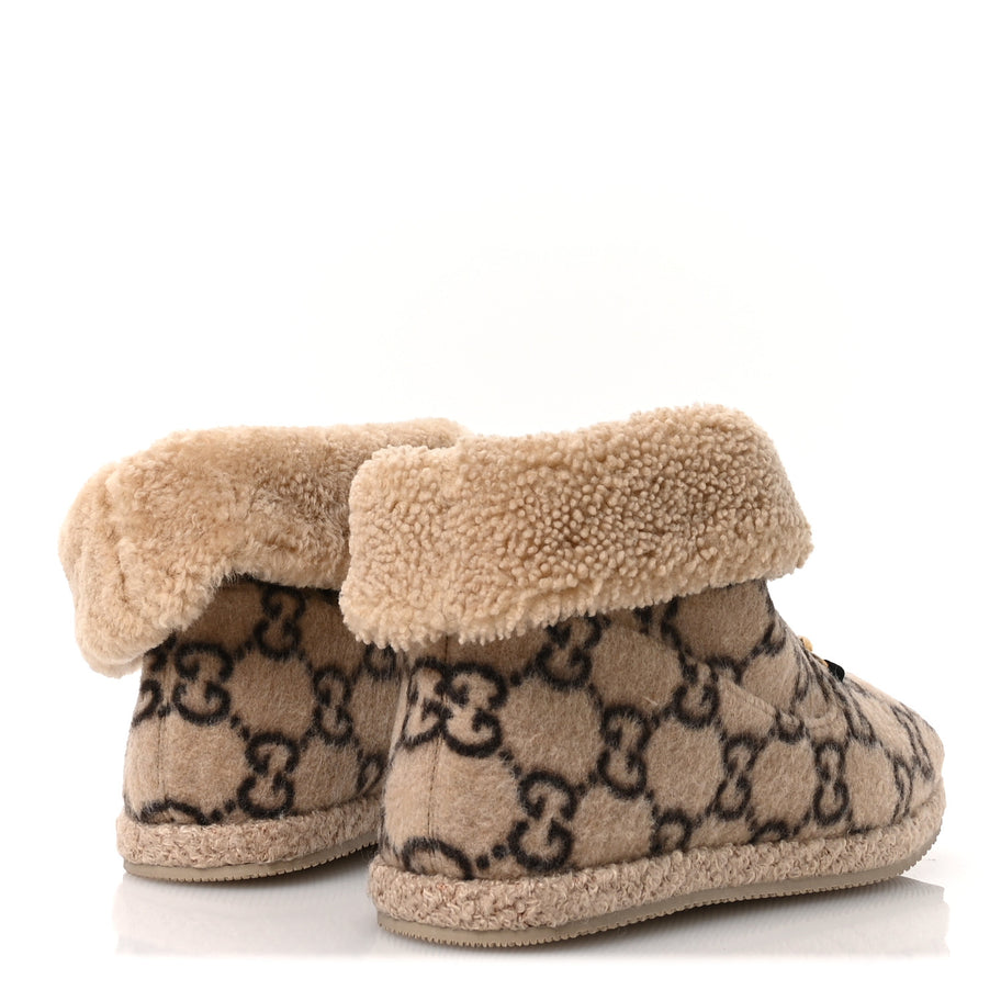 Gucci Covered Wool GG Monogram Mens Fria Horsebit Ankle Boots 9 Beige Ebony Butterscotch Image 5