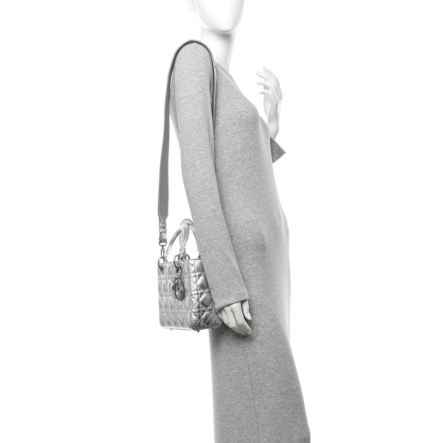 Christian Dior Metallic Grained Calfskin Cannage Small Lucky Badges My Lady Dior Silver Image 2