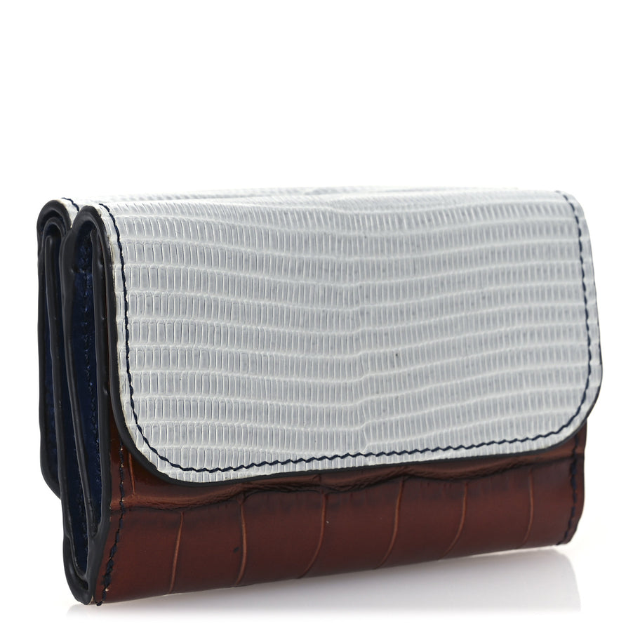Chloe Lizard Crocodile Embossed Shiny Calfskin Small C Tri-Fold Wallet Chestnut Brown Blue Chestnut Brown Blue Image 3