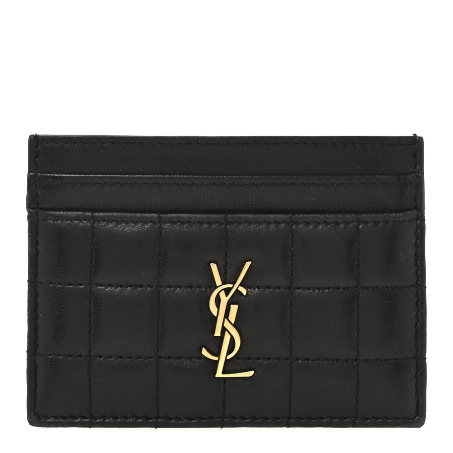 Saint Laurent Lambskin Carre Quilted Cassandre Credit Card Case Black Image 1