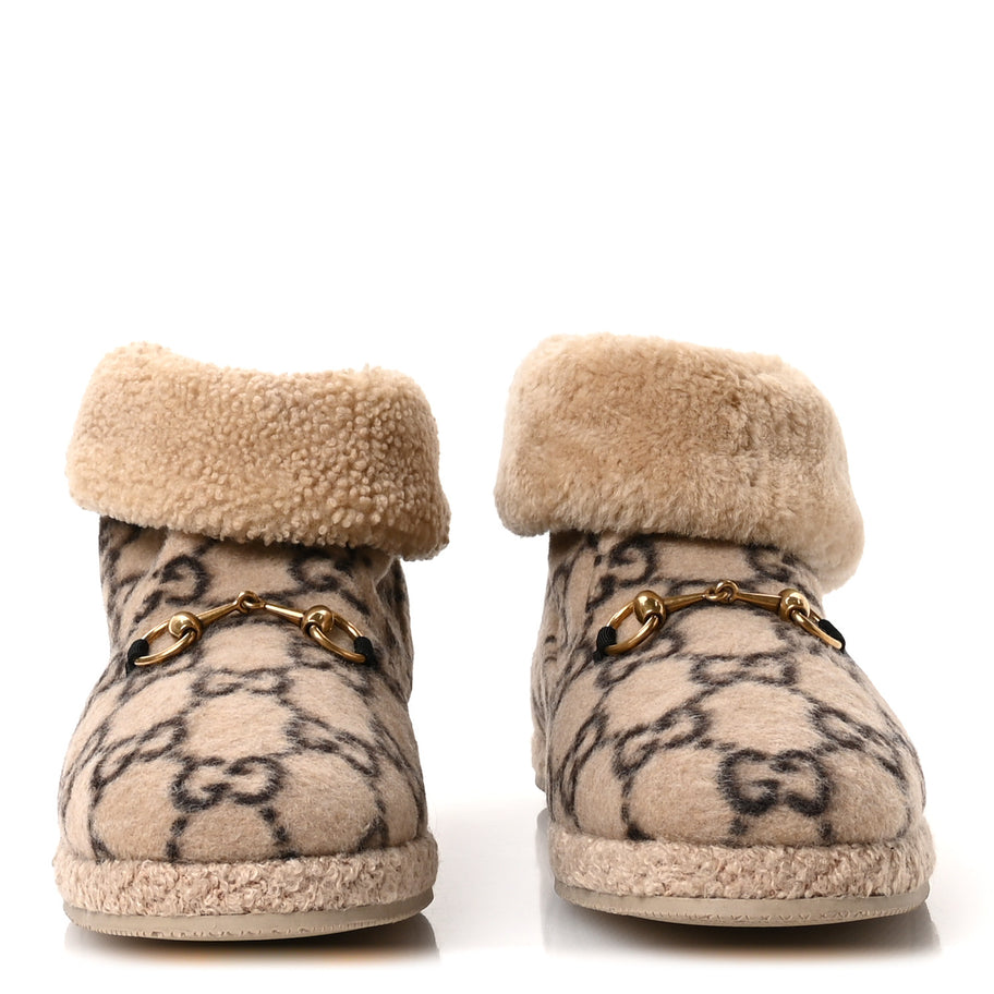 Gucci Covered Wool GG Monogram Mens Fria Horsebit Ankle Boots 9 Beige Ebony Butterscotch Image 3