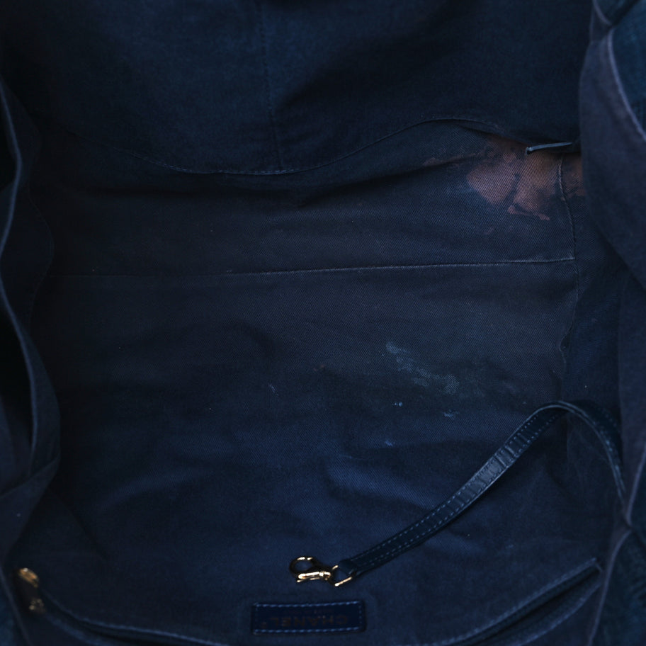 Chanel Mixed Fibers Striped Medium Deauville Tote Navy Blue Image 5