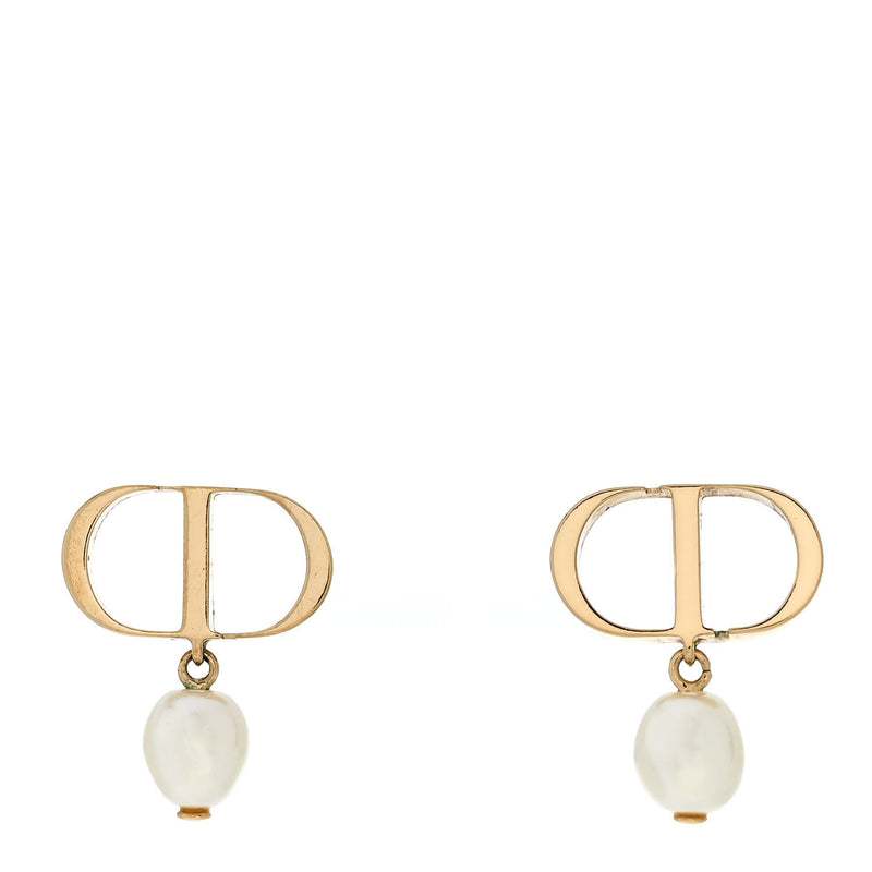  Christian Dior Pearl Petit CD Earrings Gold