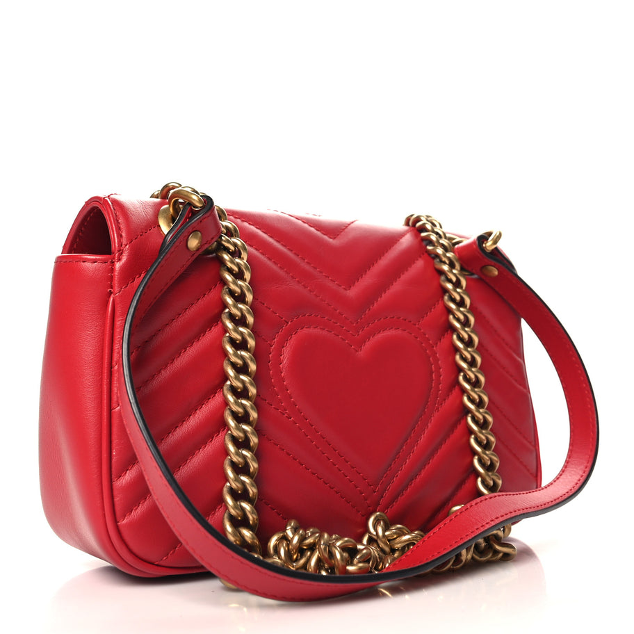 Gucci Calfskin Matelasse Mini GG Marmont Shoulder Bag Hibiscus Red Image 3