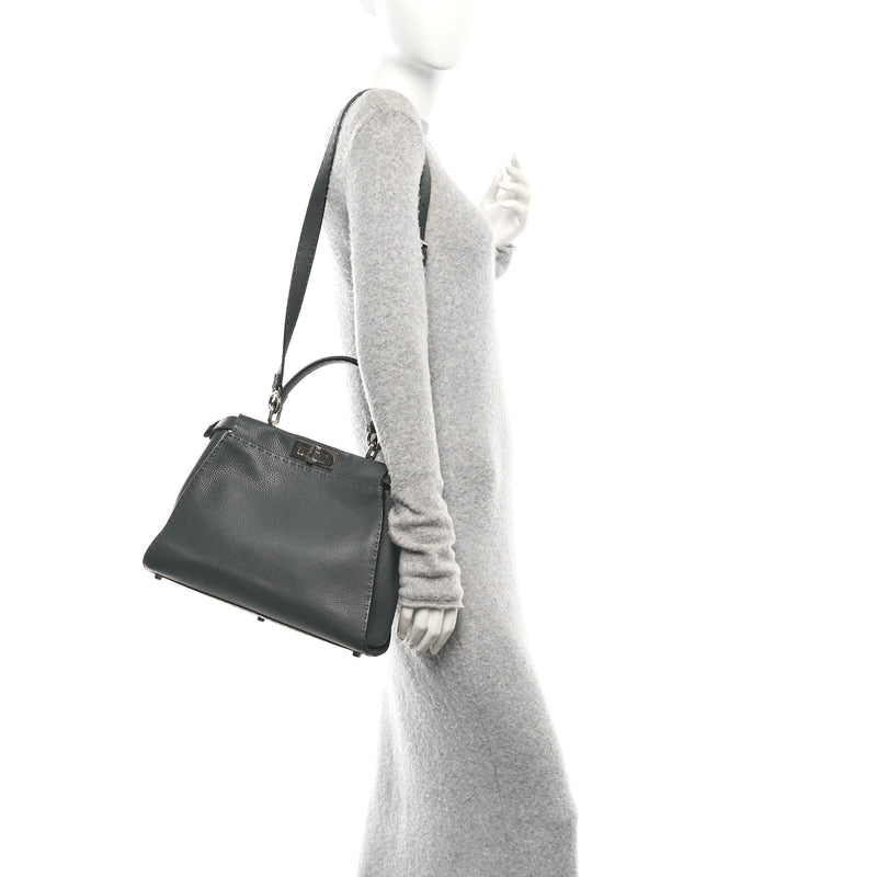  Fendi Cuoio Romano Selleria Bi-Color Medium Peekaboo Iconic Satchel Asfalto Latte