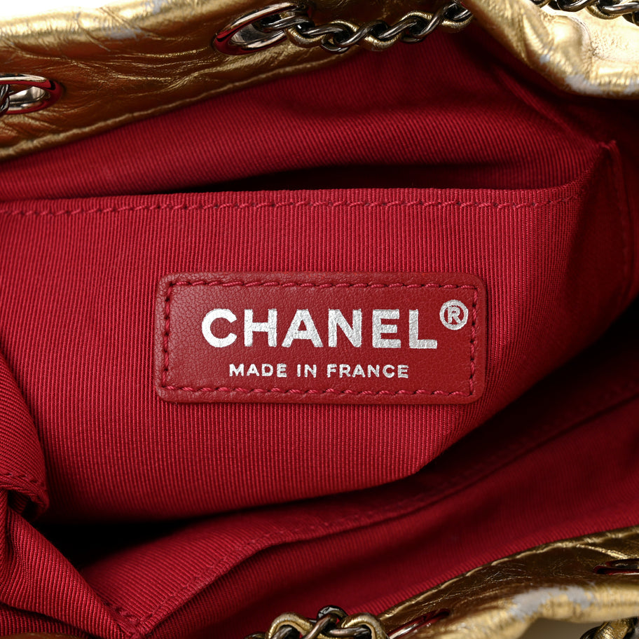Chanel Metallic Aged Calfskin Quilted Small Gabrielle Bucket Gold Image 6