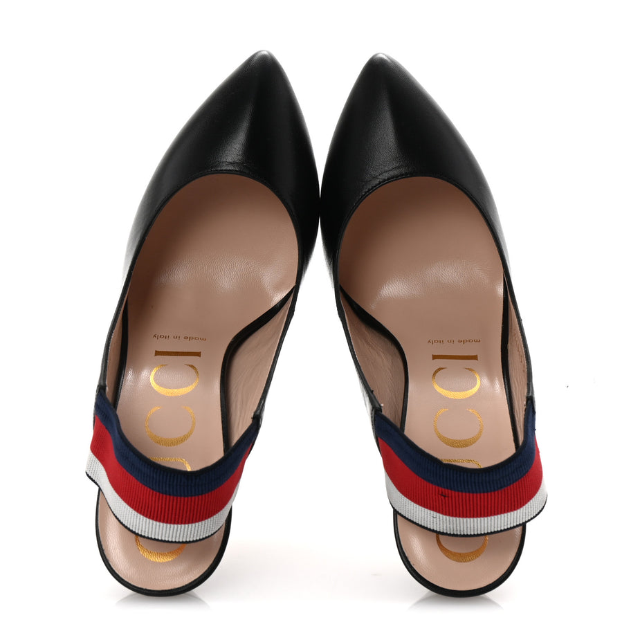 Gucci Malaga Kid Web Sylvie High Heel Slingback Pumps 37.5 Black Image 2