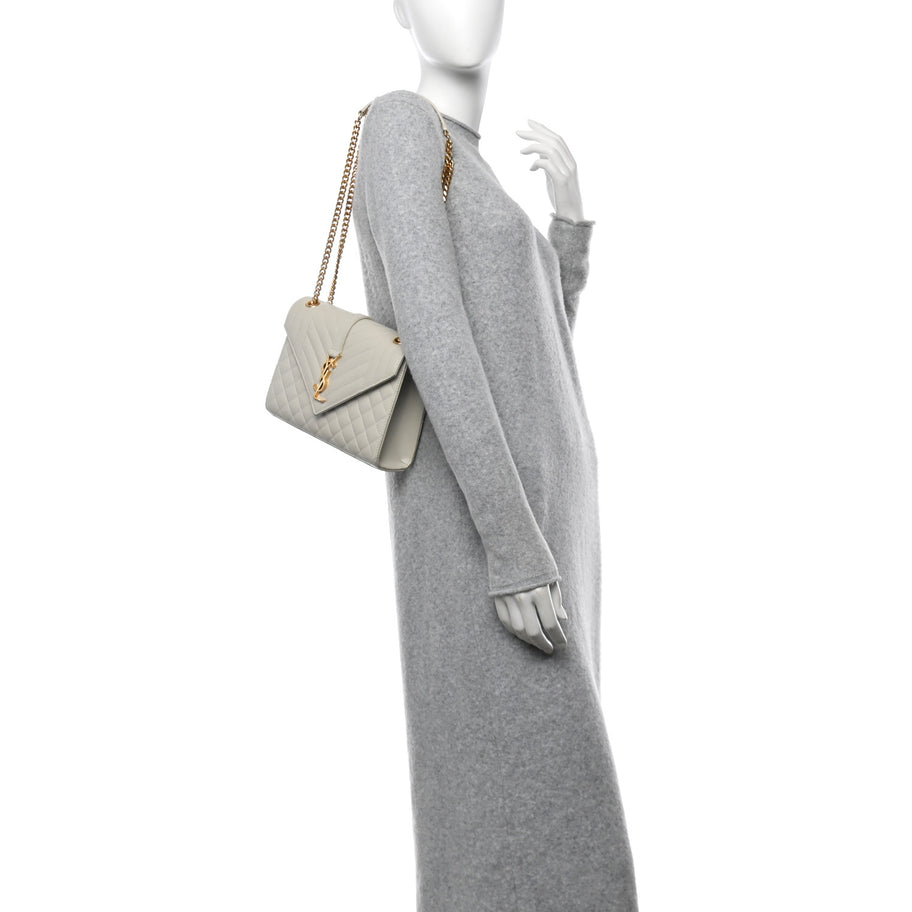 Saint Laurent Grain De Poudre Textured Mixed Matelasse Medium Triquilt Monogram Satchel Crema Soft Image 2