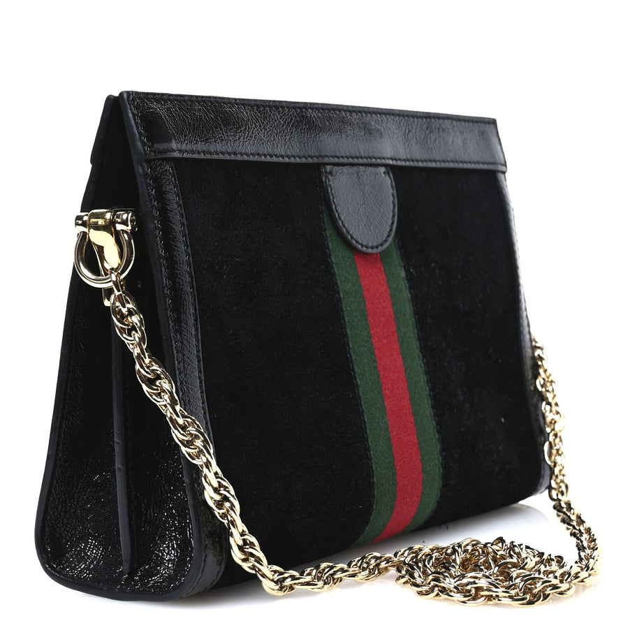 Gucci Suede Patent GG Web Small Ophidia Chain Shoulder Bag Black Image 3