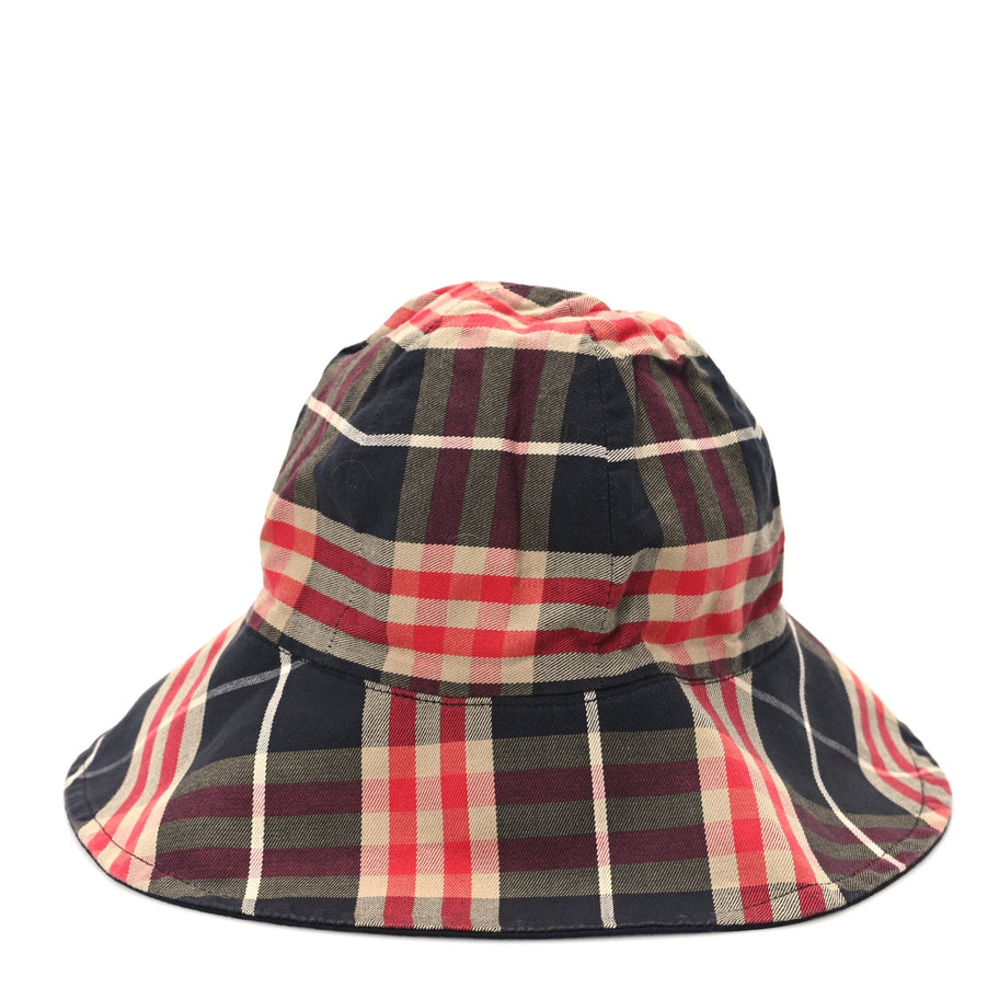 Burberry Technical Cotton Vintage Check Wide Brim Bucket Hat Black Red Image 3