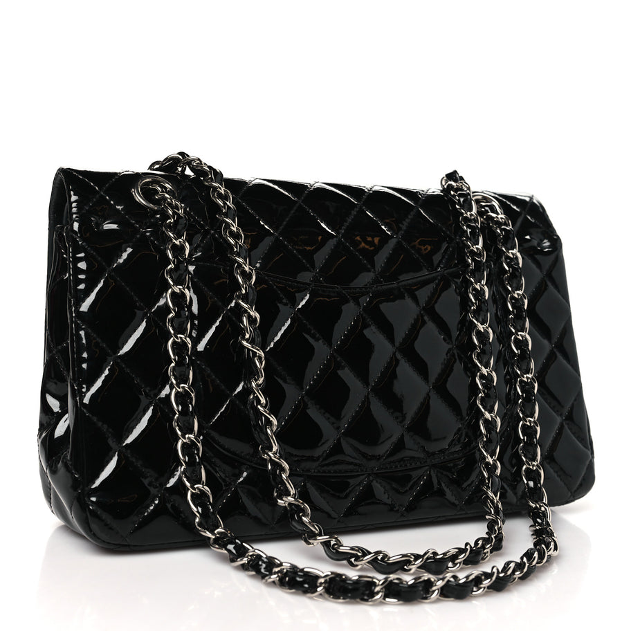 Chanel Patent Quilted Medium Double Flap Black Image 3