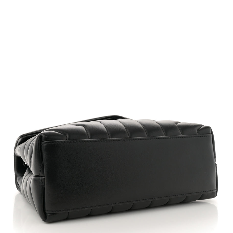 Saint Laurent Calfskin Y Quilted Monogram Monochrome Small Loulou Chain Satchel Black Image 4