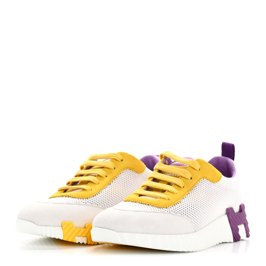 Hermes Air Mesh Suede Goatskin Bouncing Sneakers 36 White Multicolor Image 4