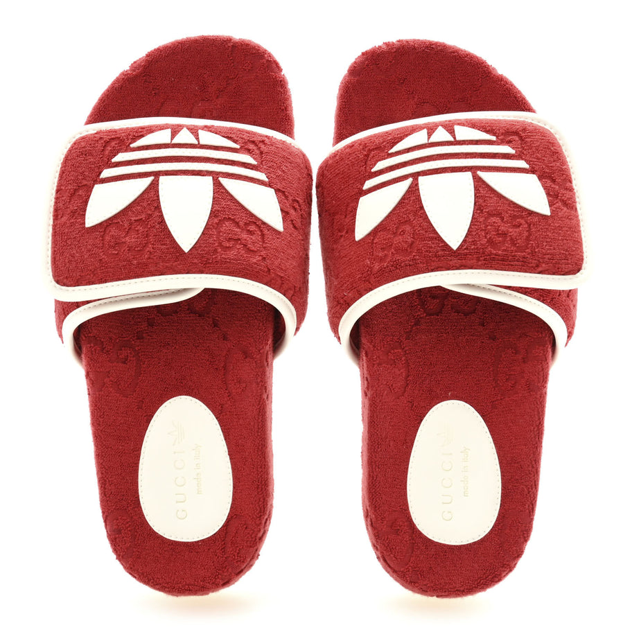 Gucci X ADIDAS Terry Cloth Trefoil GG Monogram Womens Platform Sandals 38 Maple Red Off White Image 2