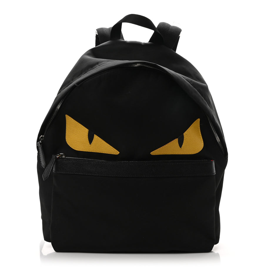 Fendi Nylon Vitello Elite Monster Eyes Rounded Backpack Black Yellow Image 1