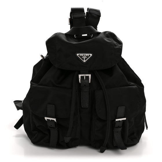  Prada Re-Nylon Vela Saffiano Medium Backpack Black