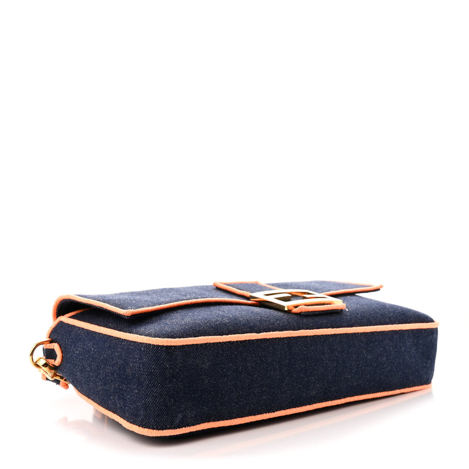 Fendi Denim Large Baguette Blue Arancio Fluo Image 4