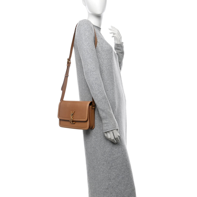  Saint Laurent Box Calfskin Monogram Medium Solferino Satchel Natural Tan