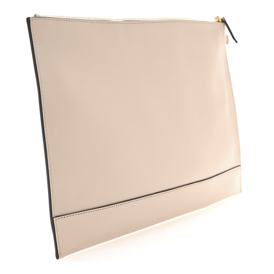 Fendi Vitello King Logo Embossed Large Flat Pouch Poudre Image 3