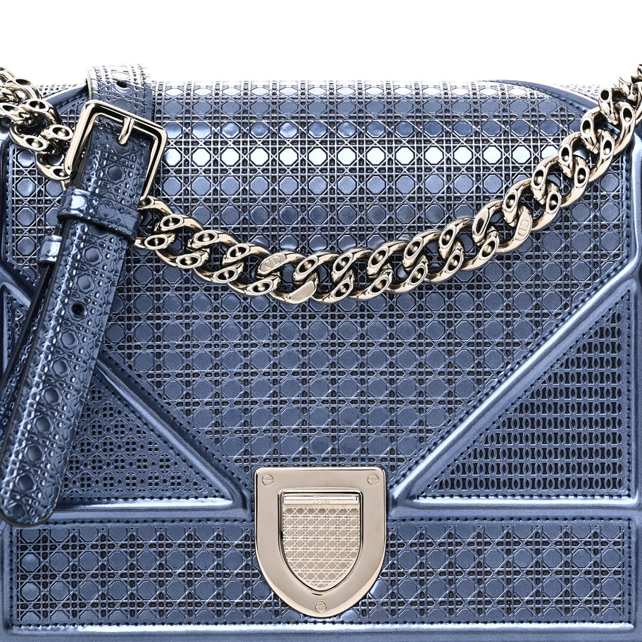 Christian Dior Patent Micro-Cannage Medium Diorama Flap Bag Blue Image 7