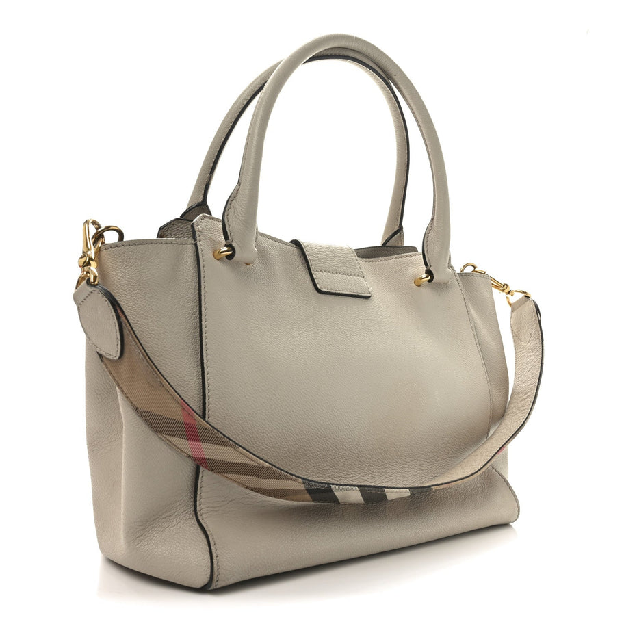 Burberry Soft Grain Calfskin Medium Buckle Tote Limestone Image 3