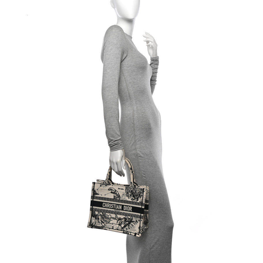 Christian Dior Canvas Embroidered Small Zodiac Toile De Jouy Book Tote Latte Image 2